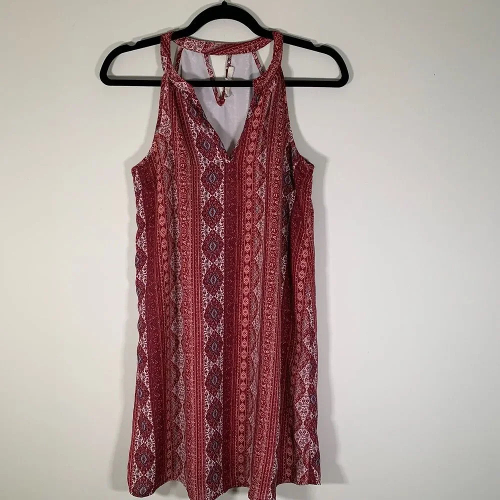 Hippie Rose Dress Women’s Small Red Boho Bohemian Sleeveless Shift Dress